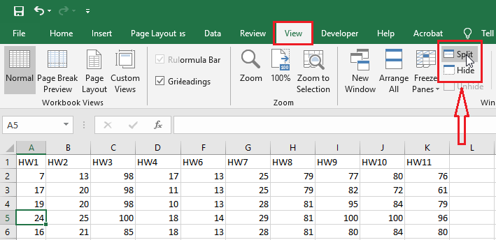 How To Split Excel Worksheet Horizontally And Vertically Into Four Panes Riset 5489
